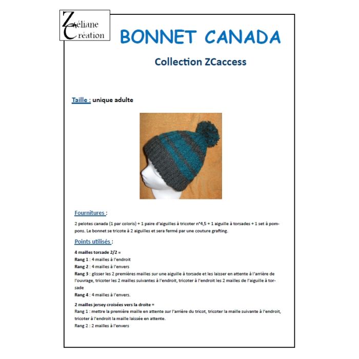 FICHE CANADA taille unique adulte